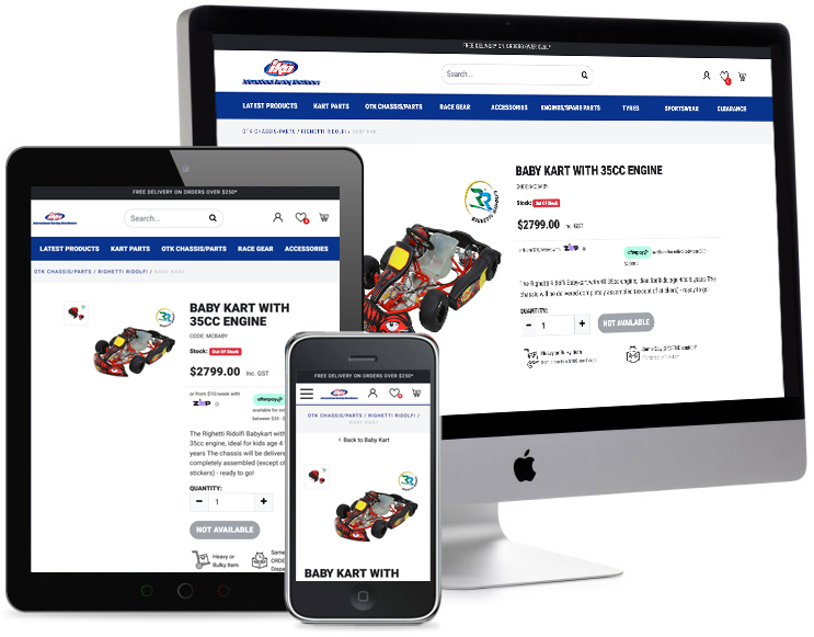 A full custom E-Commerce website design for International Karting Distributors, a Sydney based company